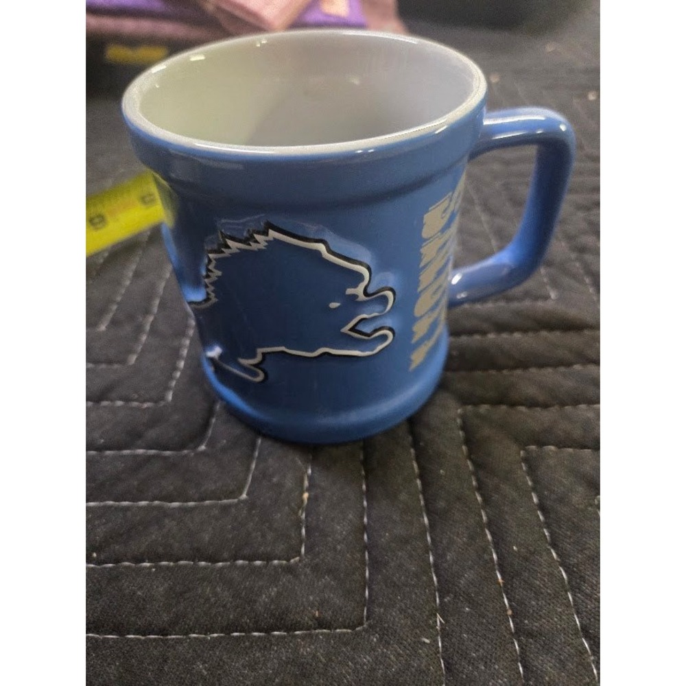 Detroit Lions NFL Coffee Mug Blue Ceramic Embossed Logo Football Fan Gear